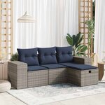 vidaXL Salon de jardin 4 Pièces avec coussins gris résine tressée