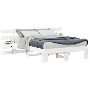vidaXL Cadre de lit avec tête de lit Blanc 135 x 190 cm Pin massif
