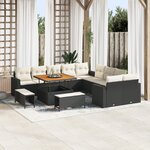 Ensemble de canapé de jardin vidaXL 13 pièces avec coussins noir poly rattan acacia