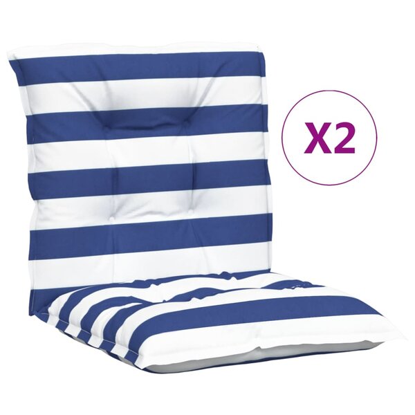 vidaXL Coussins de chaise à dossier bas lot de 2 rayures bleu et blanc