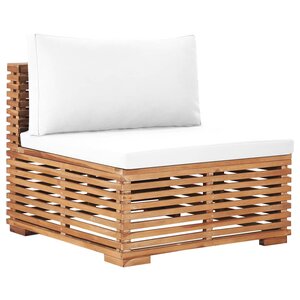 vidaXL Canapé central de jardin avec coussin crème Bois de teck solide