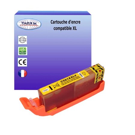 Cartouche compatible avec Canon Pixma TS8151, TS8152, TS8200, TS8240, TS8241, TS8250 remplace Canon CLI-581 XL Jaune - T3AZUR