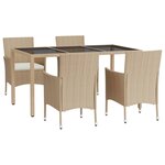 vidaXL Ensemble à manger de jardin avec coussins 5Pièces Beige poly rotin