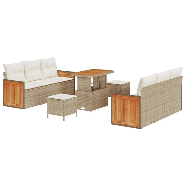 vidaXL Ensemble de canapé de jardin 9 Pièces Beige  Crème 90 x 55 x 71 cm