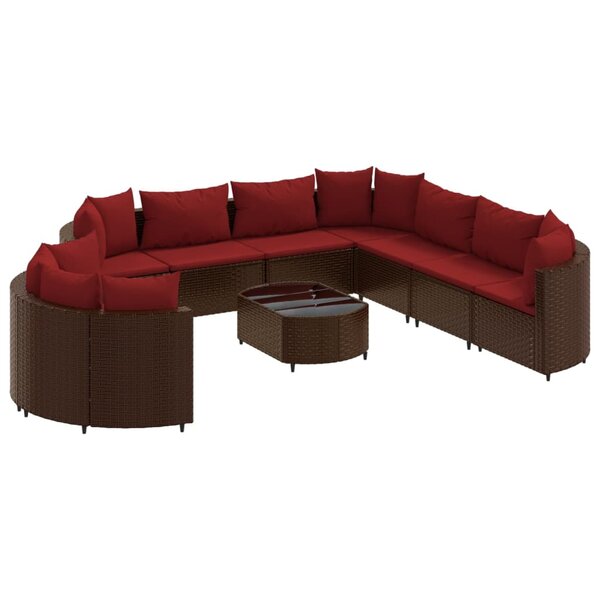 vidaXL Salon de jardin 10 Pièces avec coussins marron résine tressée