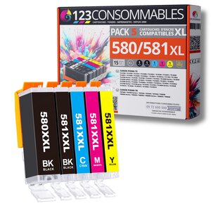 580 581XL - Pack 5 cartouches Canon 580/581 XL compatibles TS8150 TR7500