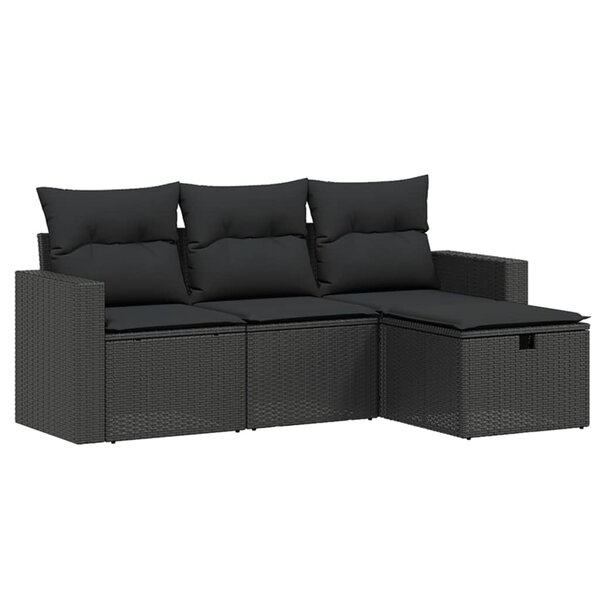 vidaXL Salon de jardin 4 Pièces avec coussins noir résine tressée