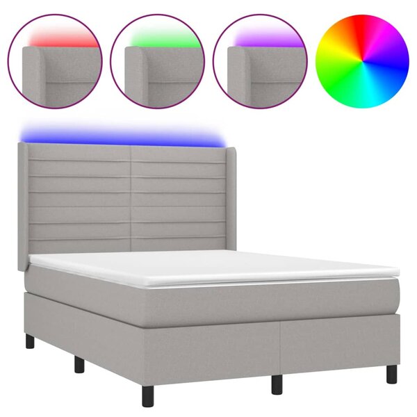 vidaXL Sommier à lattes de lit matelas LED Gris clair 140x200 cm Tissu