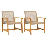 vidaXL Chaises de jardin lot de 2 beige résine tressée bois d’acacia
