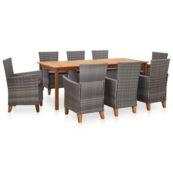 vidaXL Mobilier à dîner 9 Pièces résine tressée et bois d'acacia gris