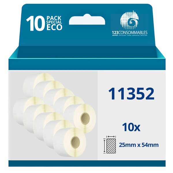 123CONSOMMABLES - Pack de 10 Rouleaux étiquettes compatibles avec DYMO 11352 grandes étiquettes de retour - 25mm x 54mm