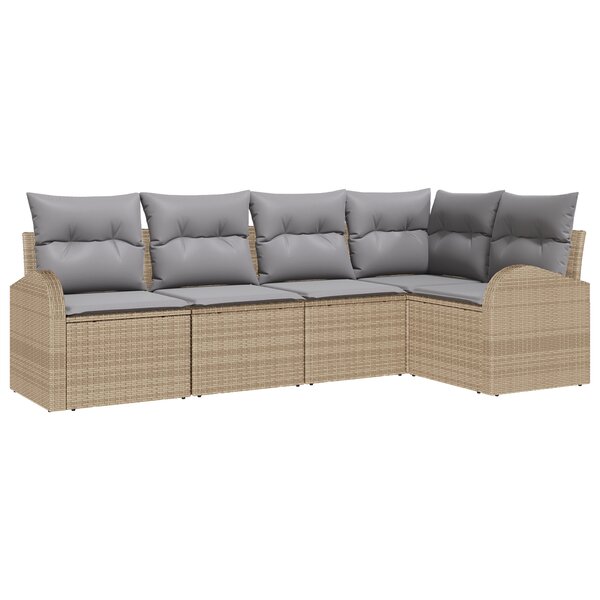Ensemble de canapé de jardin 5 pièces avec coussins beige en poly rotin
