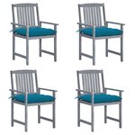 vidaXL Chaises de jardin et coussins lot de 4 Gris Bois acacia massif
