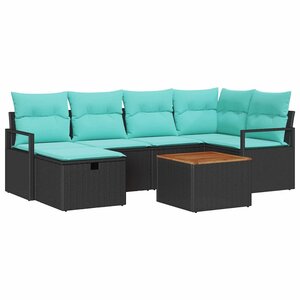 vidaXL Ensemble de canapé de jardin avec coussin 7 Pièces Noir polyrotin