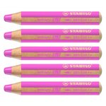 Crayon WOODY 3 en 1 Extra large rose foncé x 5 STABILO