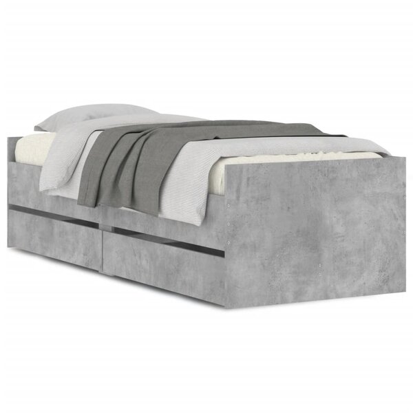 vidaXL Cadre de lit avec tiroirs sans matelas gris béton 100x200 cm