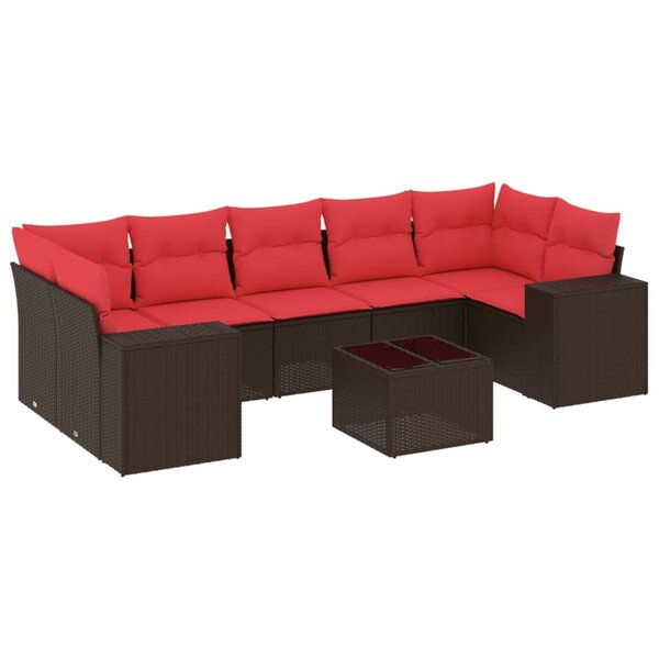 vidaXL Salon de jardin 8 Pièces avec coussins marron résine tressée