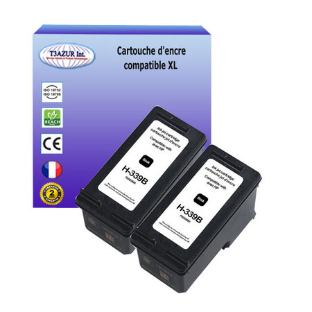 1+1 Cartouches compatibles avec HP OfficeJet 6300, 6304, 6307, 6308, 6310, 6310v, 6310xi, 6313, 6315, 6318 remplace HP 339 Noire- T3AZUR