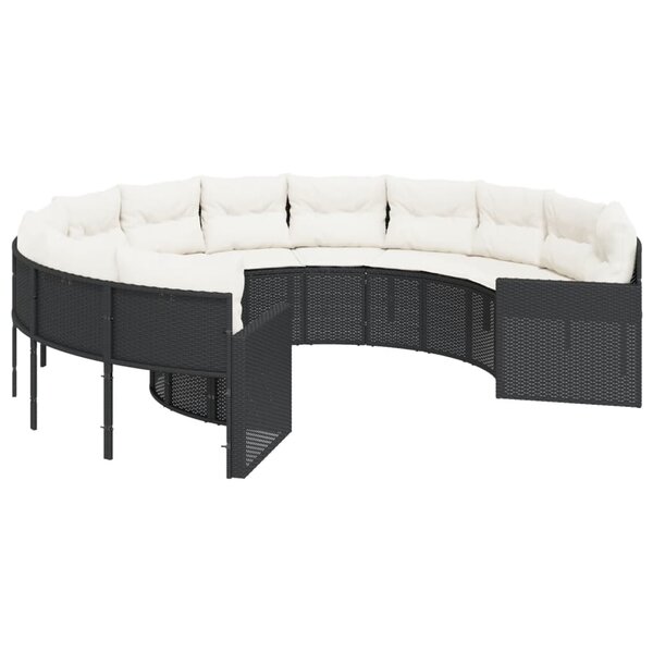 vidaXL Canapé de jardin avec coussins rond noir résine tressée