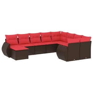 vidaXL Salon de jardin 10 Pièces avec coussins marron résine tressée