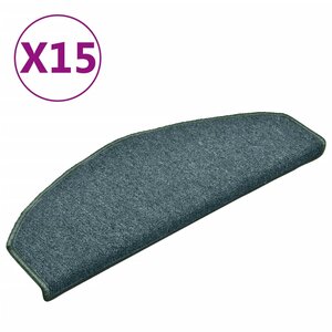 vidaXL Tapis d'escalier 15 pièces 65 x 24 x 4 cm Vert foncé Demi-rond Grand