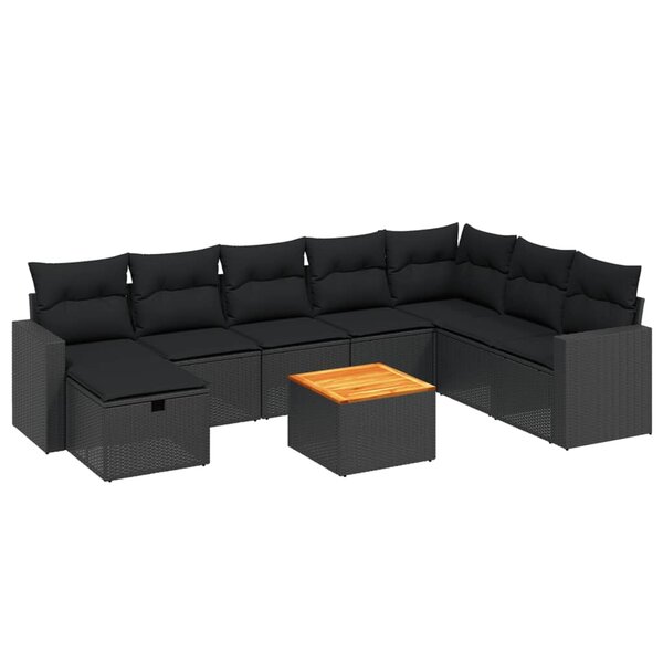 vidaXL Salon de jardin 9 Pièces avec coussins noir résine tressée