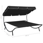 Vidaxl lit de repos d'extérieur avec auvent noir