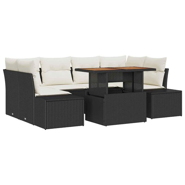 vidaXL Ensemble de salle à manger pour jardin 7 Pièces Noir et Crème