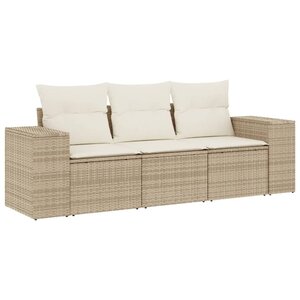 vidaXL Salon de jardin avec coussins 3 Pièces beige résine tressée