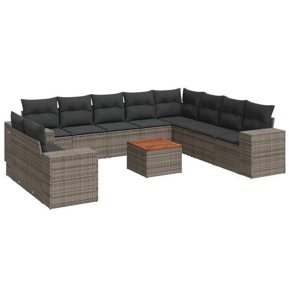 vidaXL Salon de jardin 11 Pièces avec coussins gris résine tressée
