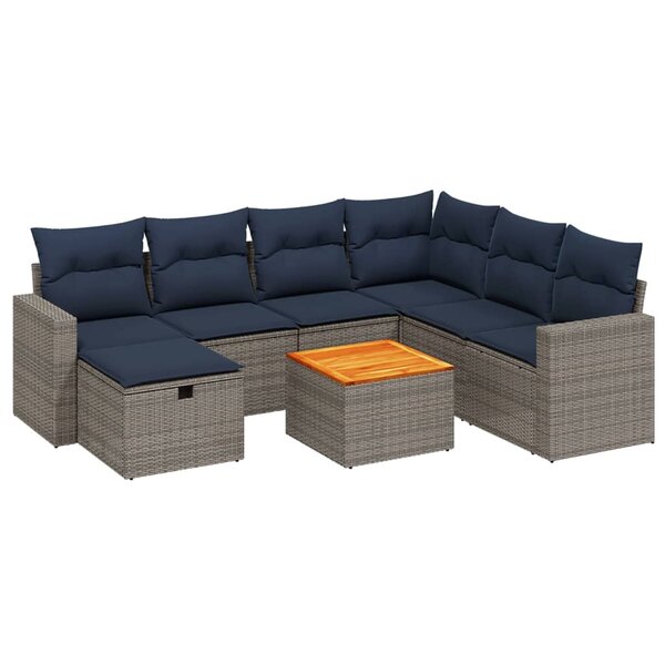 vidaXL Salon de jardin 8 Pièces avec coussins gris résine tressée