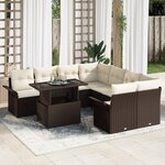 vidaXL Canapé de jardin 9 pièces avec coussins marron en poly rotin