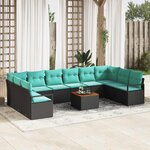 vidaXL Ensemble de canapé de jardin 11 Pièces Noir Poly rotin