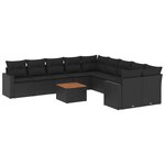 vidaXL Salon de jardin 11 Pièces avec coussins noir résine tressée