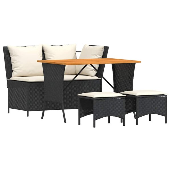 vidaXL Ensemble à manger de jardin 4 Pièces avec coussins noir