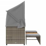 vidaXL Canapé de jardin 3 places avec auvent et tabourets gris rotin