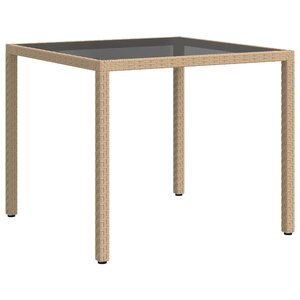 vidaXL Table de jardin 90x90x75cm Verre trempé et résine tressée Beige