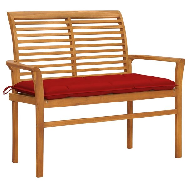 vidaXL Banc de jardin avec coussin rouge 112 cm Bois de teck massif