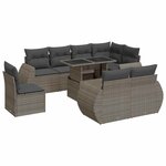 vidaXL Salon de jardin 9 Pièces avec coussins gris résine tressée