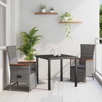 vidaXL Ensemble de salle à manger pour jardin 3 Pièces Gris Poly rotin