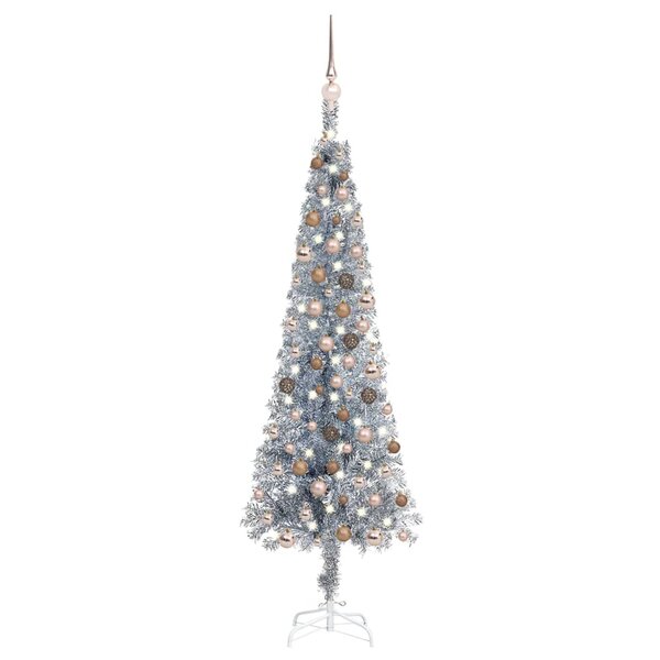 Vidaxl arbre de noël mince avec led et boules argenté 150 cm