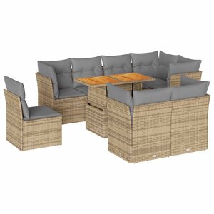 vidaXL Salon de jardin avec coussins 9 Pièces beige résine tressée