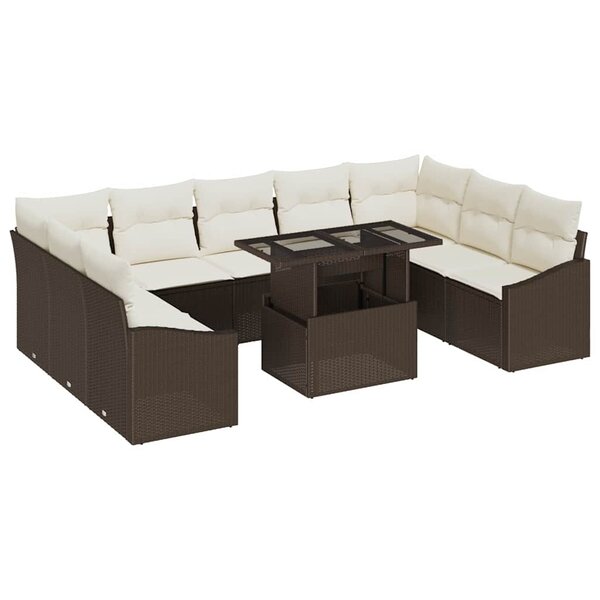 vidaXL Ensemble de canapé de jardin Réglable 10 Pièces Marron et Crème