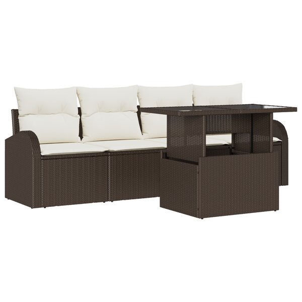 vidaXL Ensemble de canapé de jardin 5 pièces avec coussins en polyrotin marron