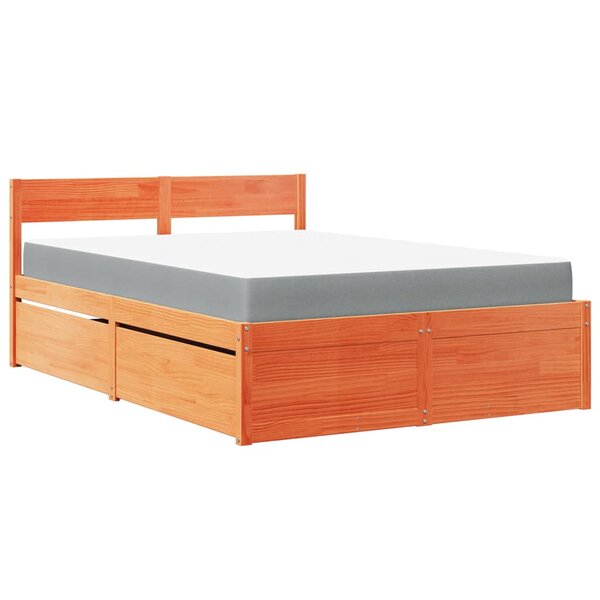 vidaXL Lit avec tiroirs/matelas cire marron 120x190 cm bois massif pin