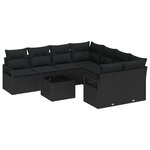 vidaXL Canapé de Jardin 9 Pièces avec Coussins Noirs en Poly Rattan