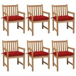 vidaXL Chaises de jardin lot de 6 et coussins rouge bois teck solide