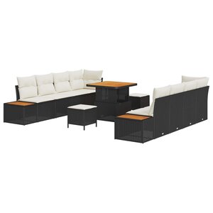 vidaXL Ensemble de canapé de jardin avec coussin 11 Pièces Noir et Crème