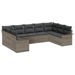 vidaXL Ensemble de canapé de jardin avec coussin 9 Pièces Gris Poly rotin