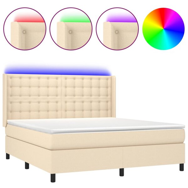 vidaXL Sommier à lattes de lit matelas et LED Crème 180x200 cm Tissu